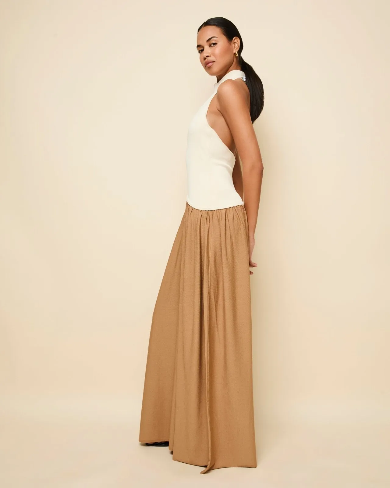 Halter Soglio Dress Ecru Camel