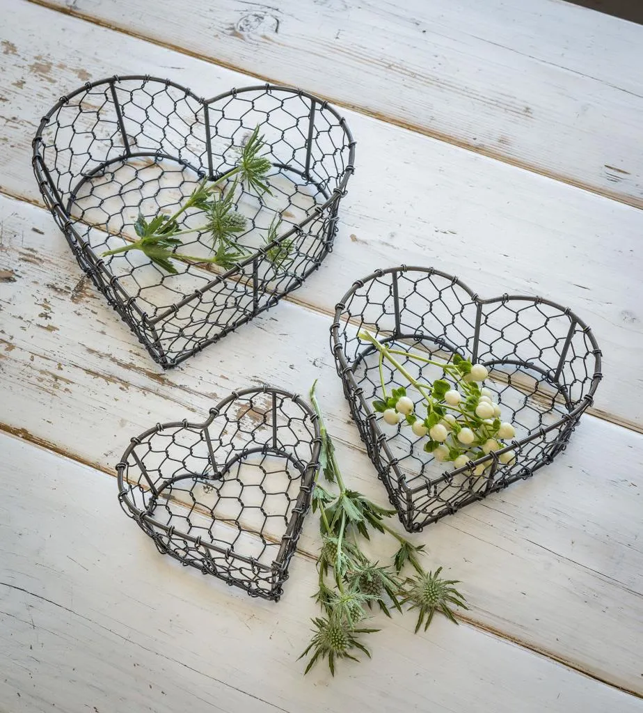 Heart Wire Baskets - Set of 3