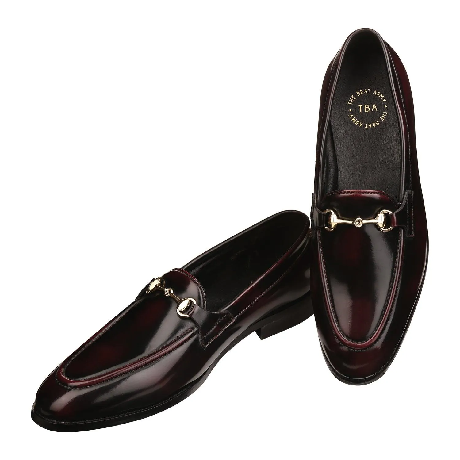 Henley Patent Cherry/Black Horsebit Buckle Loafers.