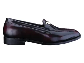 Henley Patent Cherry/Black Horsebit Buckle Loafers.