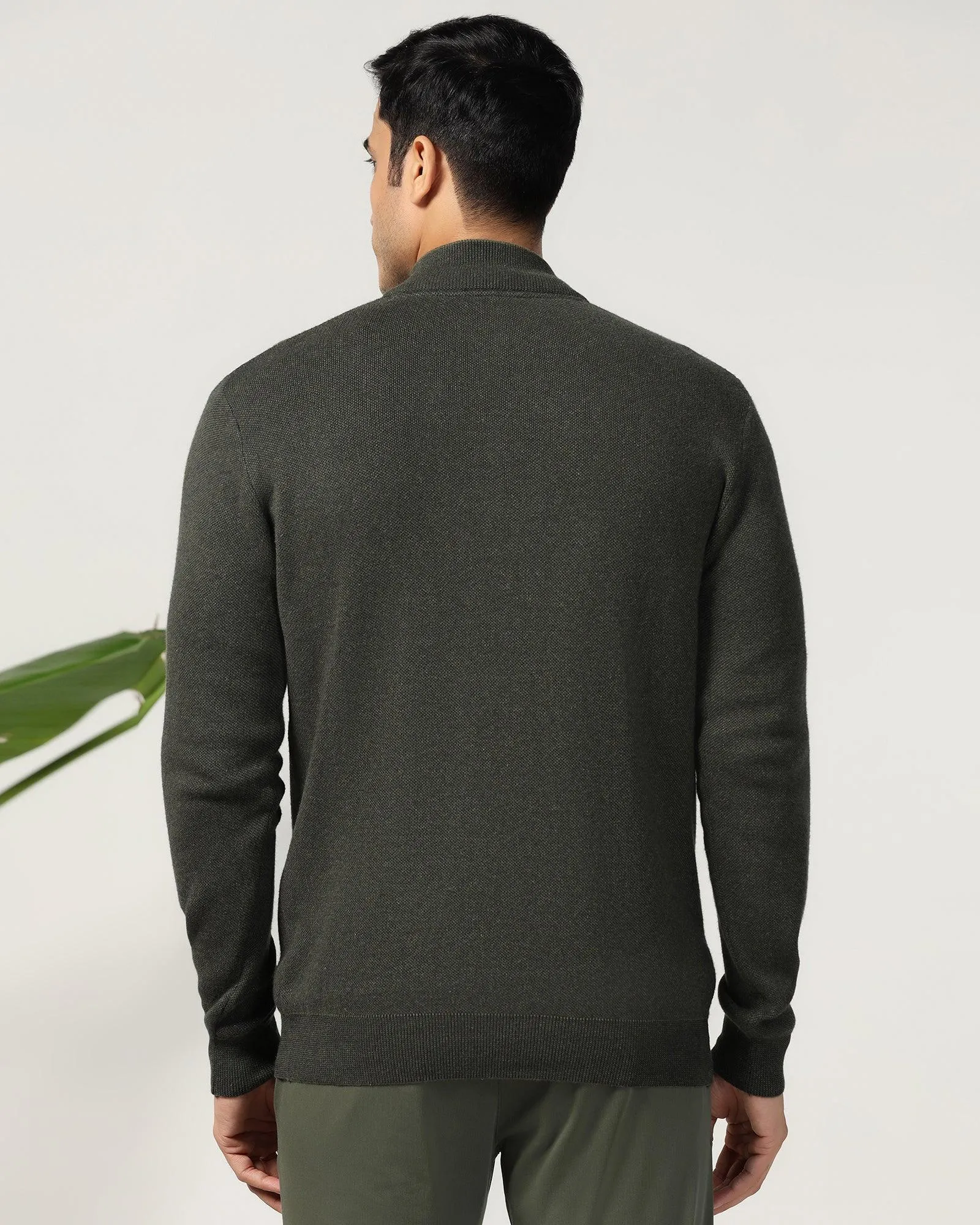 High Neck Olive Structure Sweater - Juan