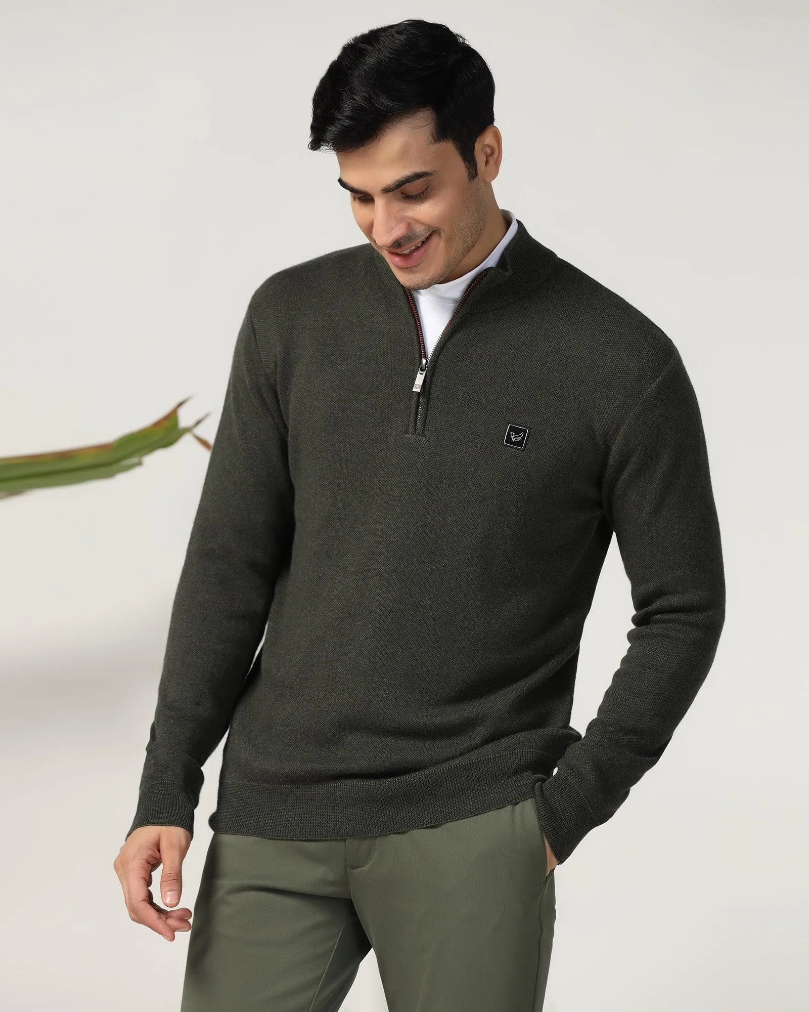 High Neck Olive Structure Sweater - Juan