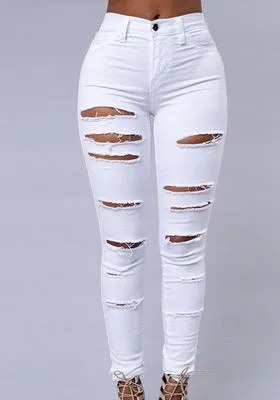 High Quality Women Casual Hole Jeans High Waist Skinny  Ripped Sexy - Women's Bottom