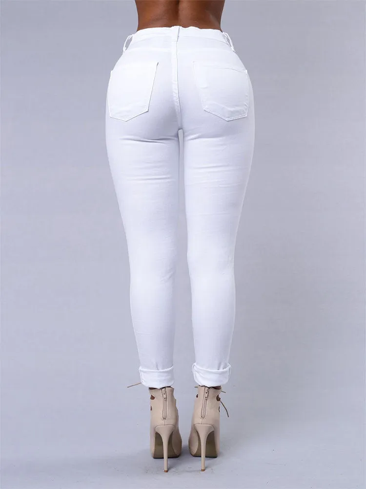 High Quality Women Casual Hole Jeans High Waist Skinny  Ripped Sexy - Women's Bottom