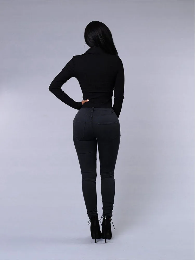 High Quality Women Casual Hole Jeans High Waist Skinny  Ripped Sexy - Women's Bottom