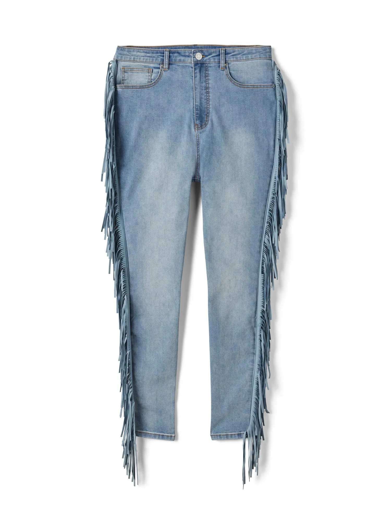 High Rise Side Fringe Skinny Jeans