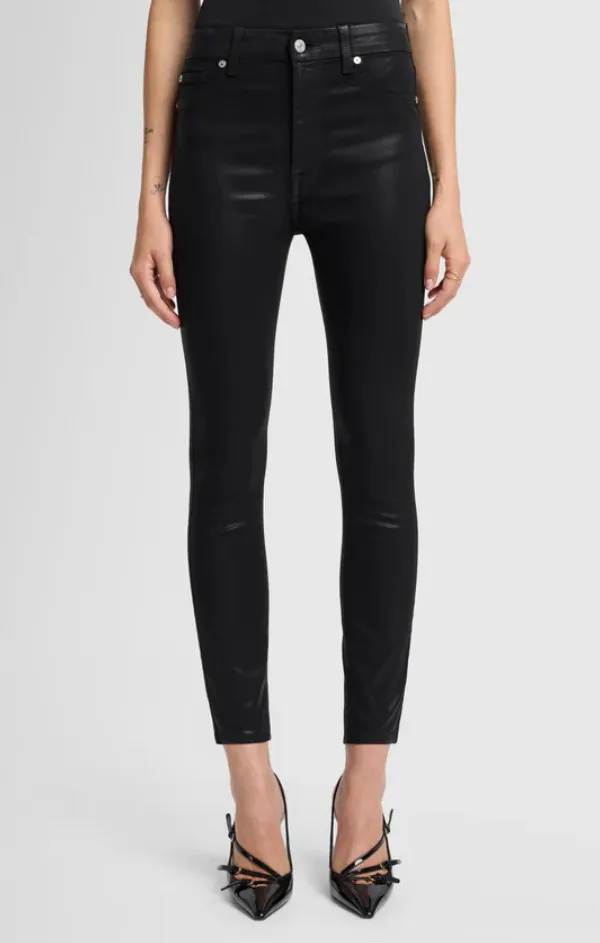 High Waist Ankle Skinny in Coated Black