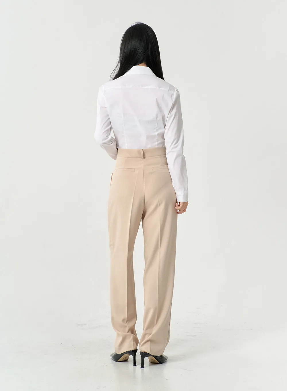 High Waist Pintuck Wide Leg Tailored Pants OS13