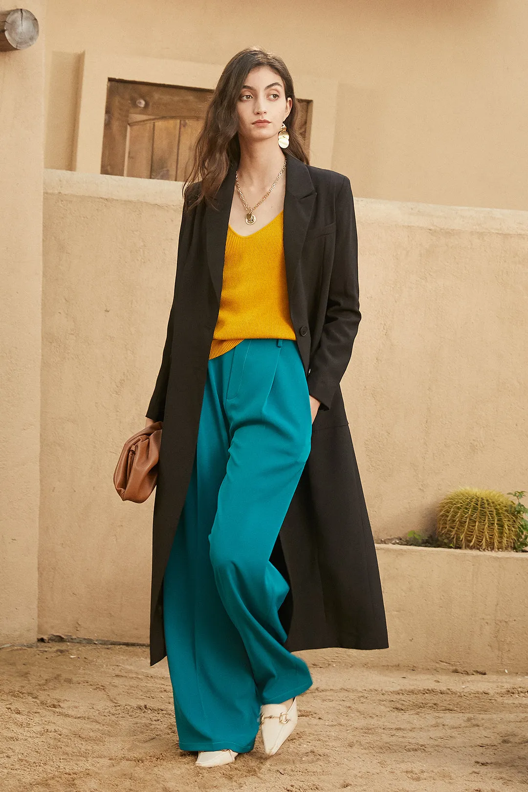 High waist slim trousers | Peacock blue trousers | Street trousers