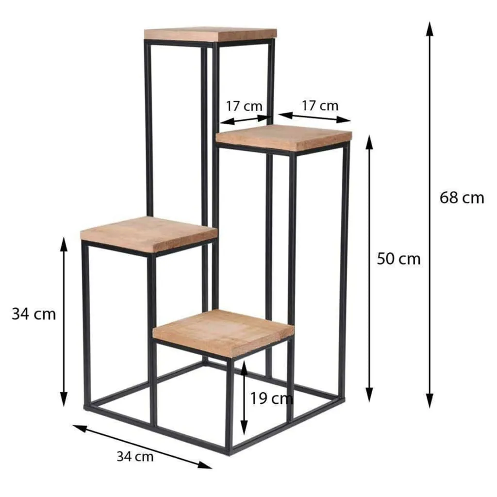 Home&Styling Plant Stand with 4 Shelves Natural and Black