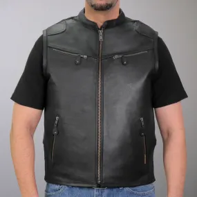 Hot Leathers VSM1037 Men's Black 'Zipper Pockets' Concealed and Carry Leather Vest