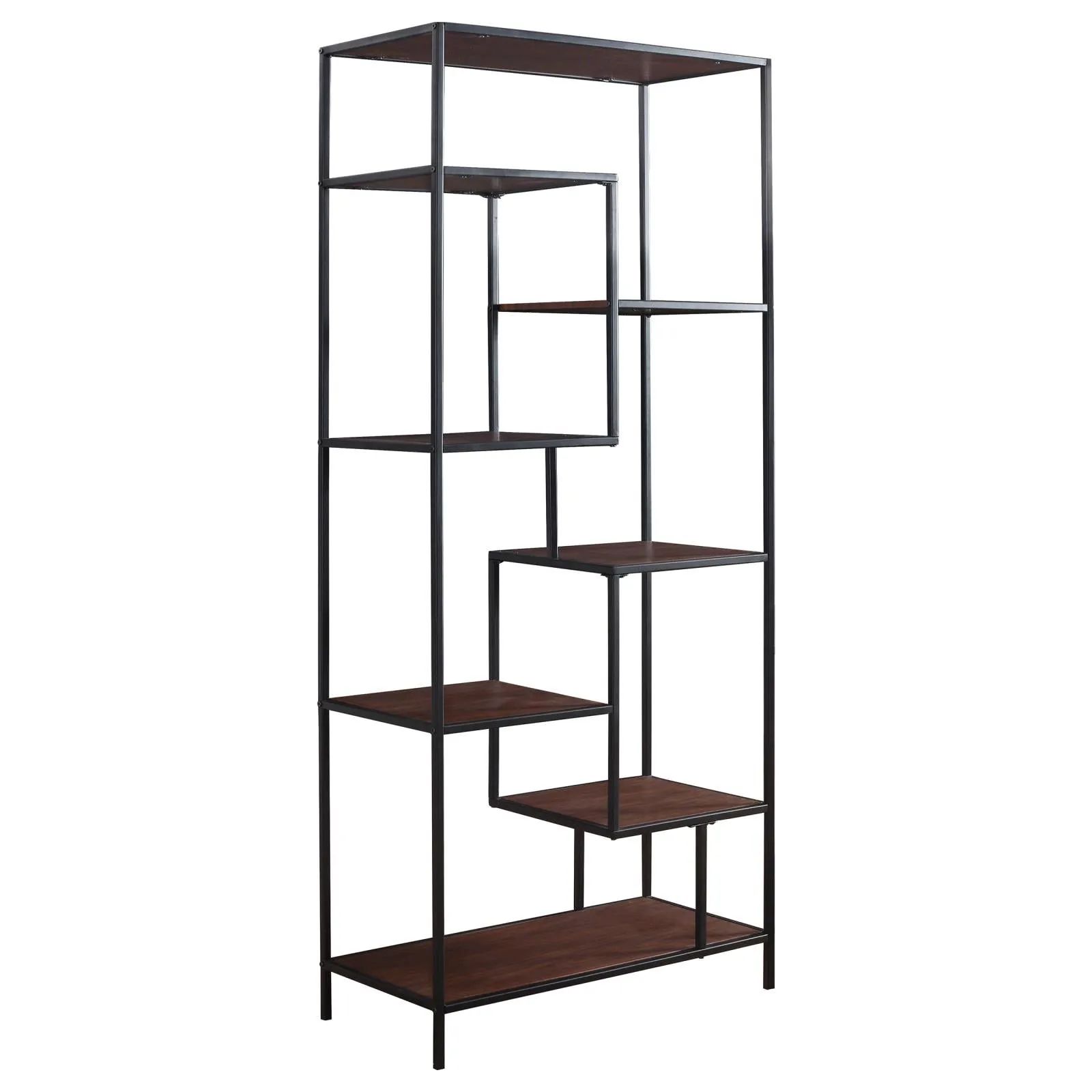 Industrial Walnut and Black Bookcase