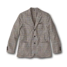 J. Peterman Men's Relaxed Fit Plaid Blazer - Glen Check Linen Blazer - Grey Tan