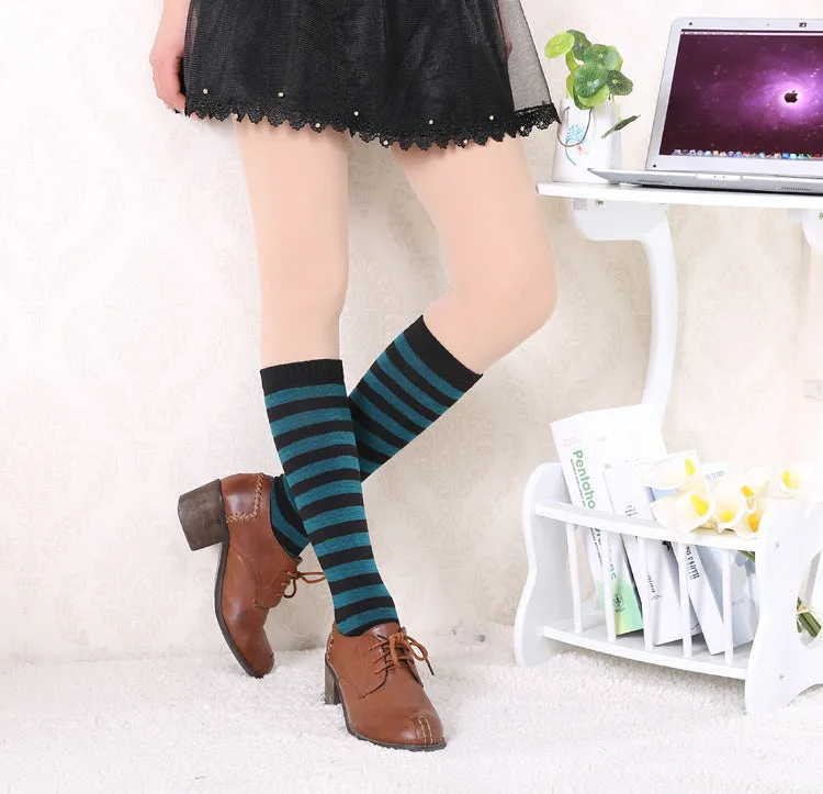 Japanese Women's Mid Tube Socks Pinstripe Knee Socks