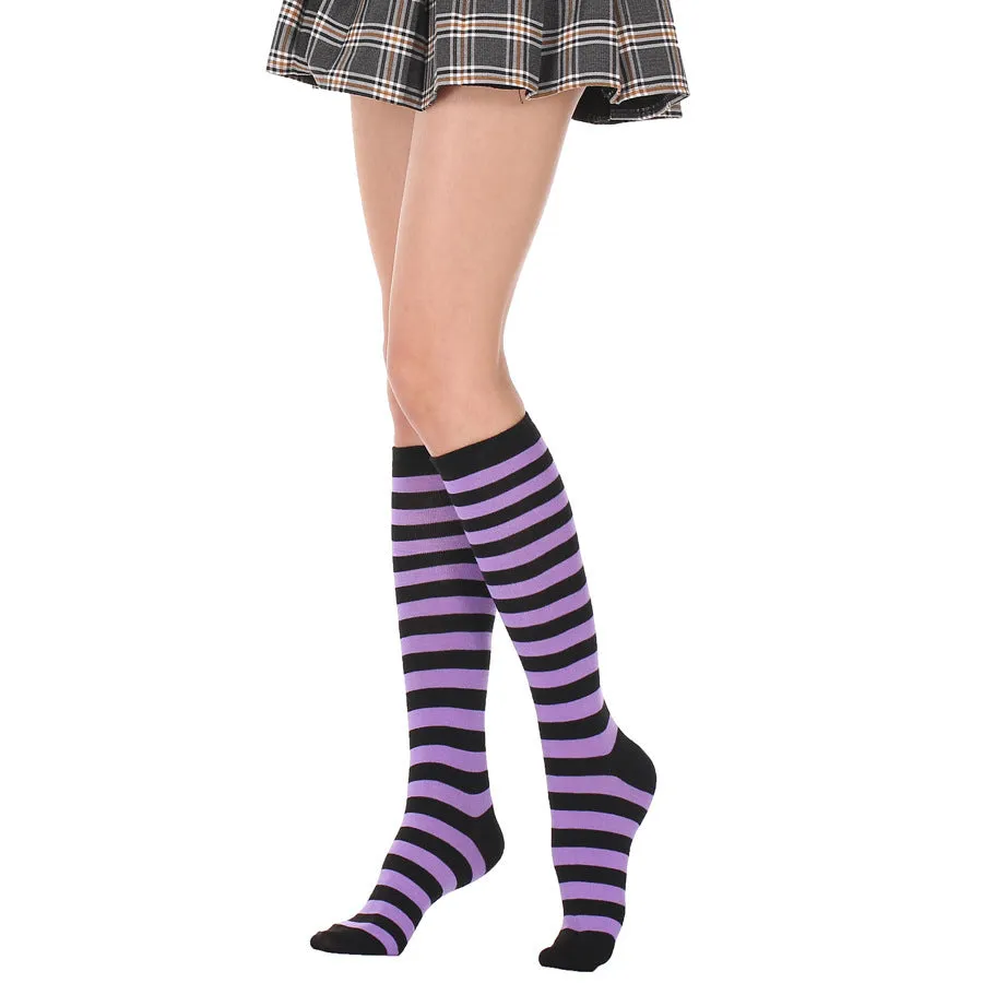 Japanese Women's Mid Tube Socks Pinstripe Knee Socks