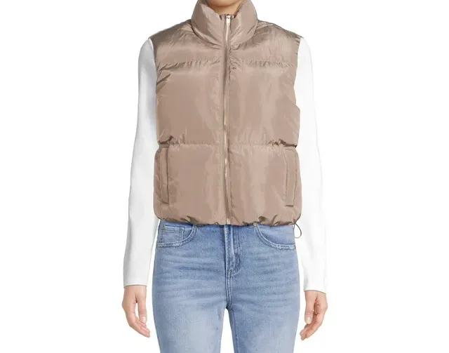 Juniors' Faux Sherpa Lined Cropped Puffer Vest