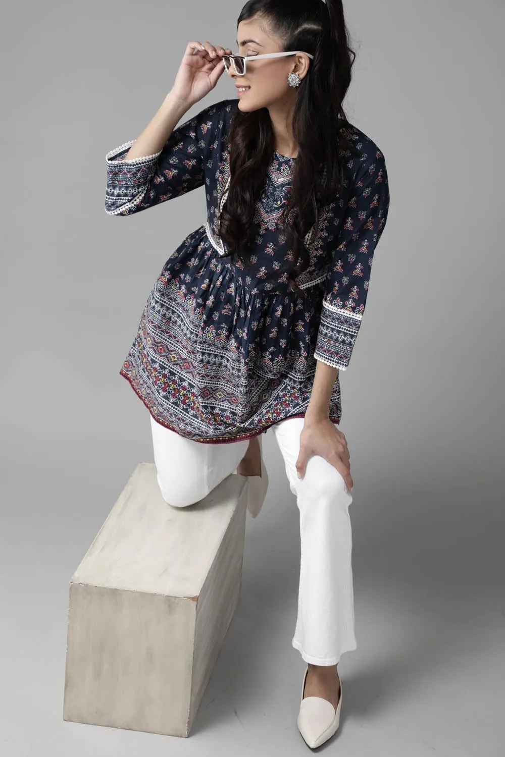 Juniper Indigo cambric floral printed tunic