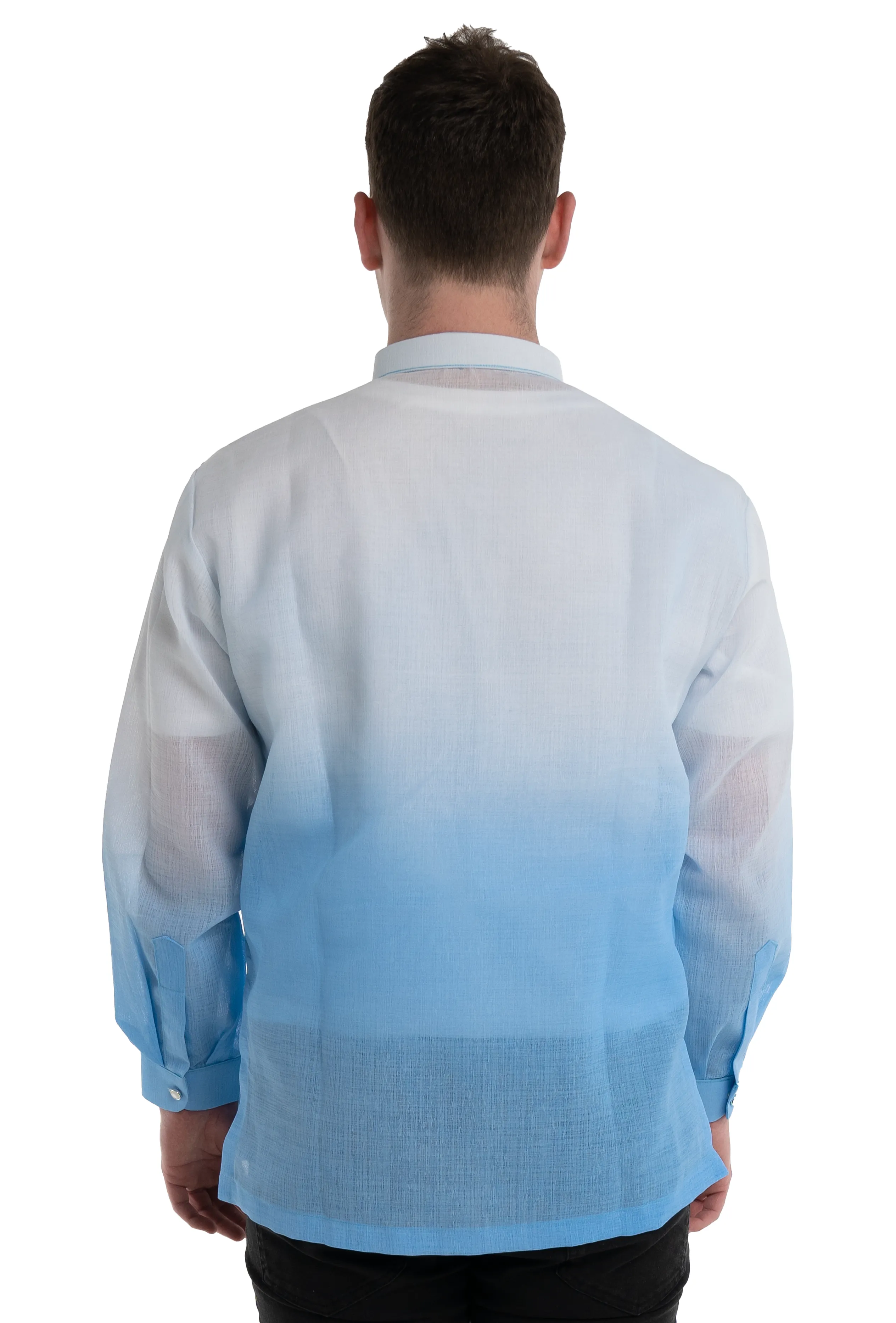 Jusi Blue Chinese Collar Barong Tagalog -  Michael - JV44