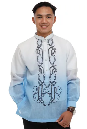 Jusi Blue Chinese Collar Barong Tagalog -  Michael - JV44