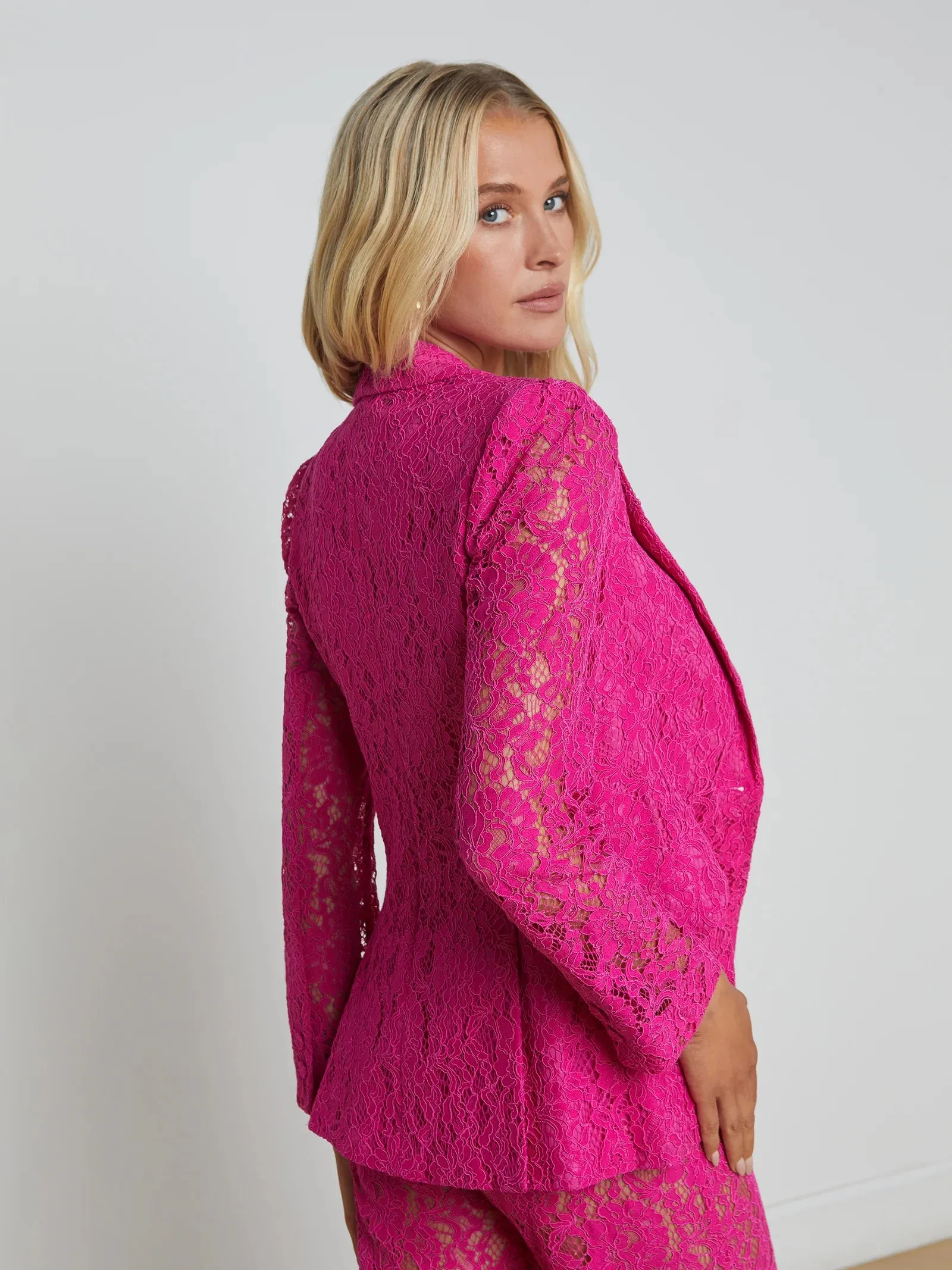 La1377 Pink Lace Blazer