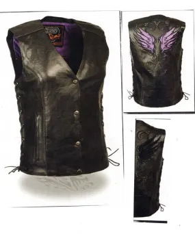 Ladies Wing Embroidery Vest Soft Leather 4505 WV Wing