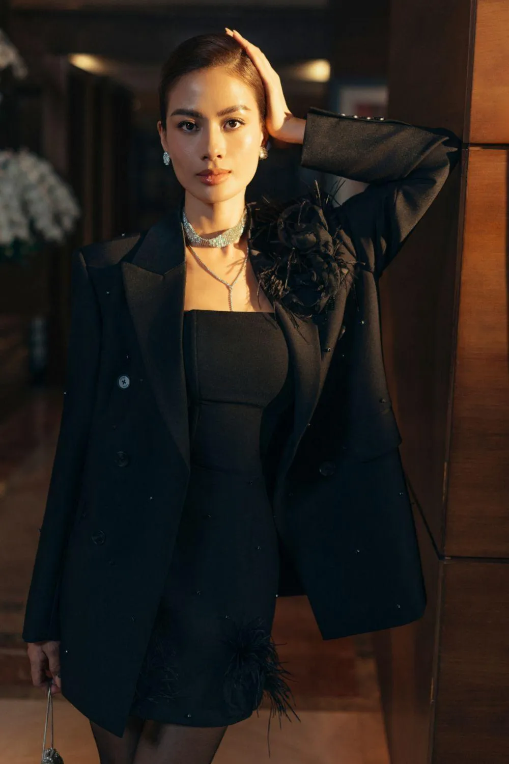 Lammy Straight Double Breasted Silk Wool Blazer