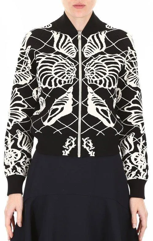 Leaf Print Bomber Jacket and Skirt Set