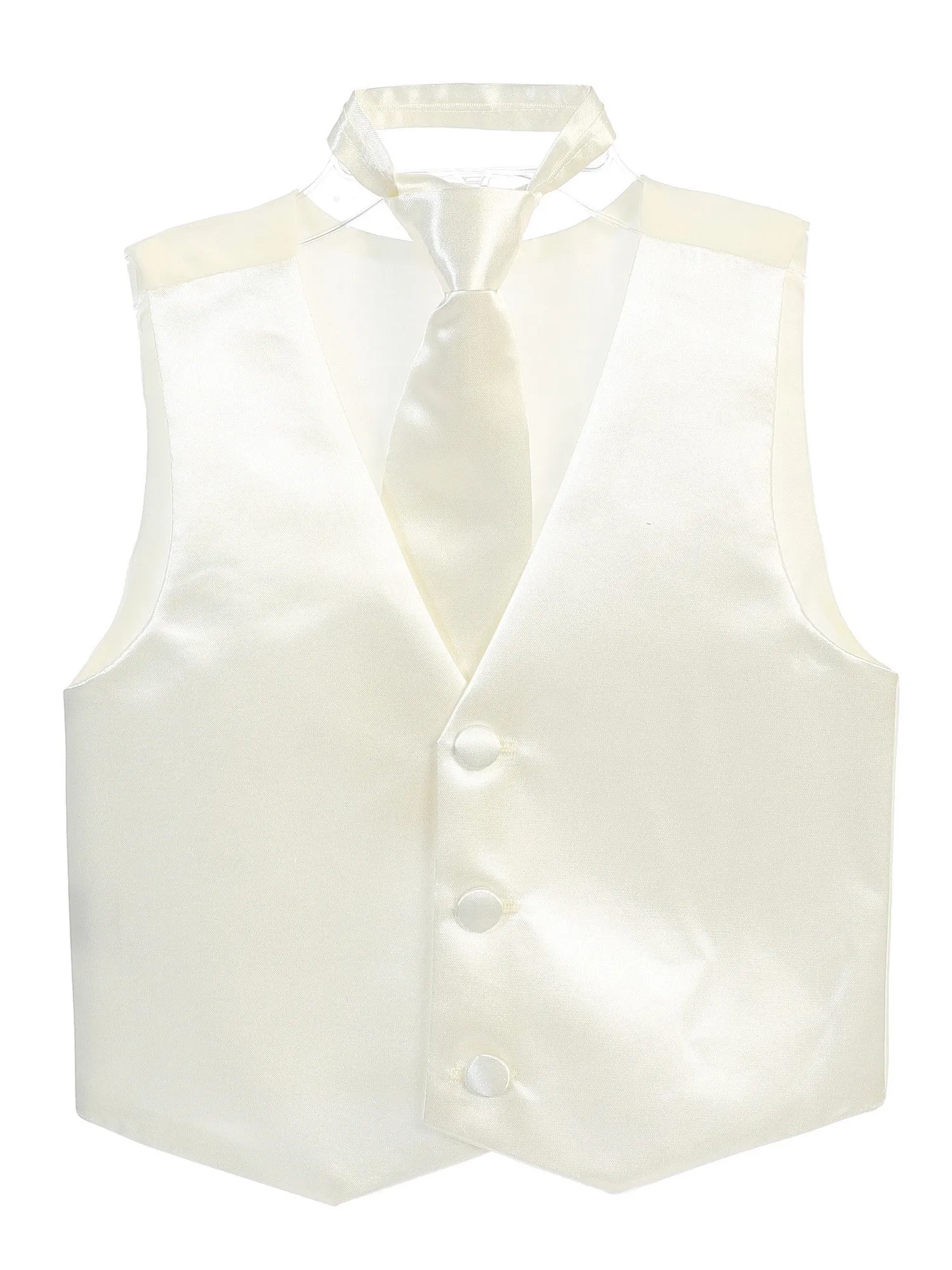 Little Boys Ivory Three Button Satin Vest Tie 2 Pc Set 2-6