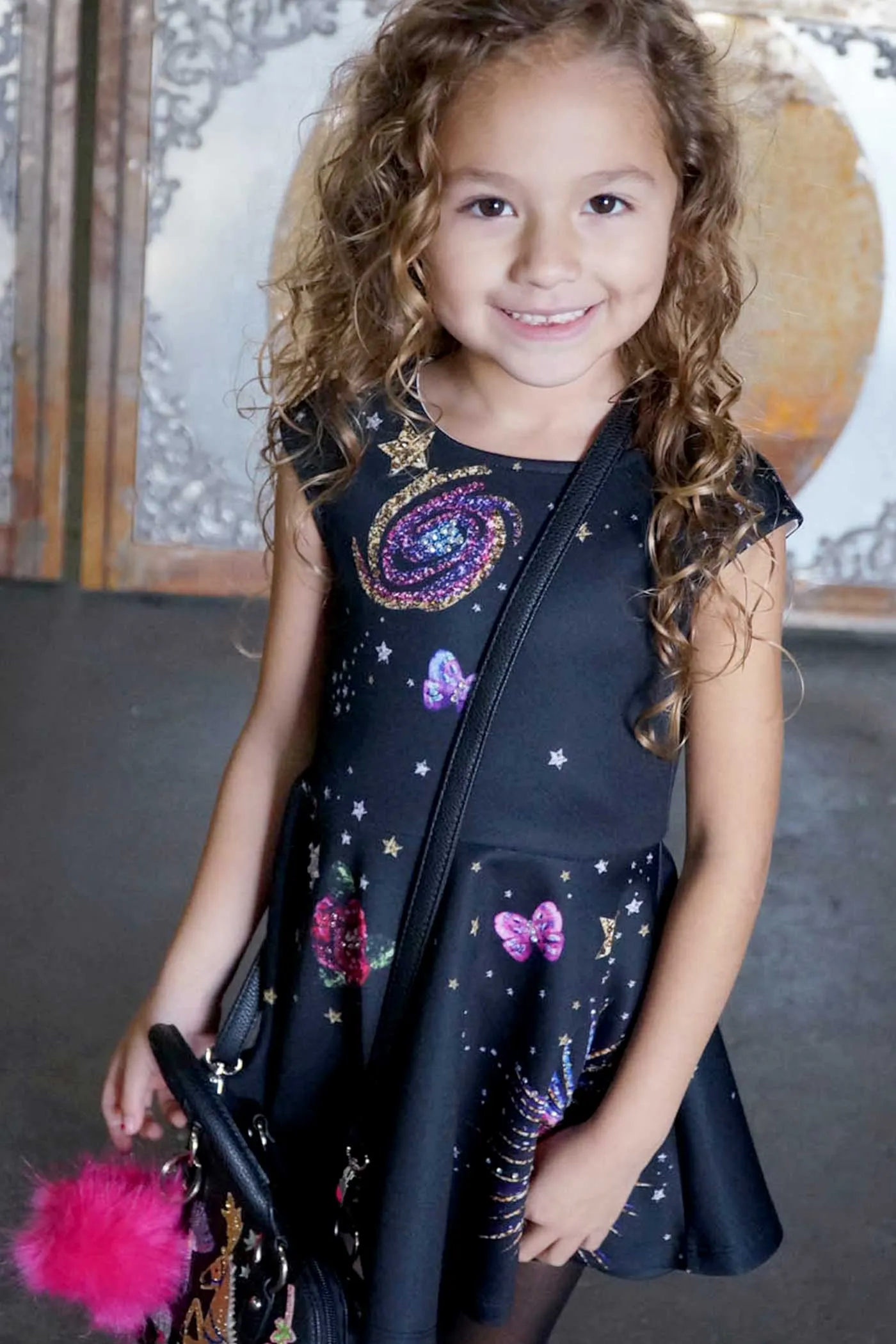 Little Girls Space Theme Skater Dress