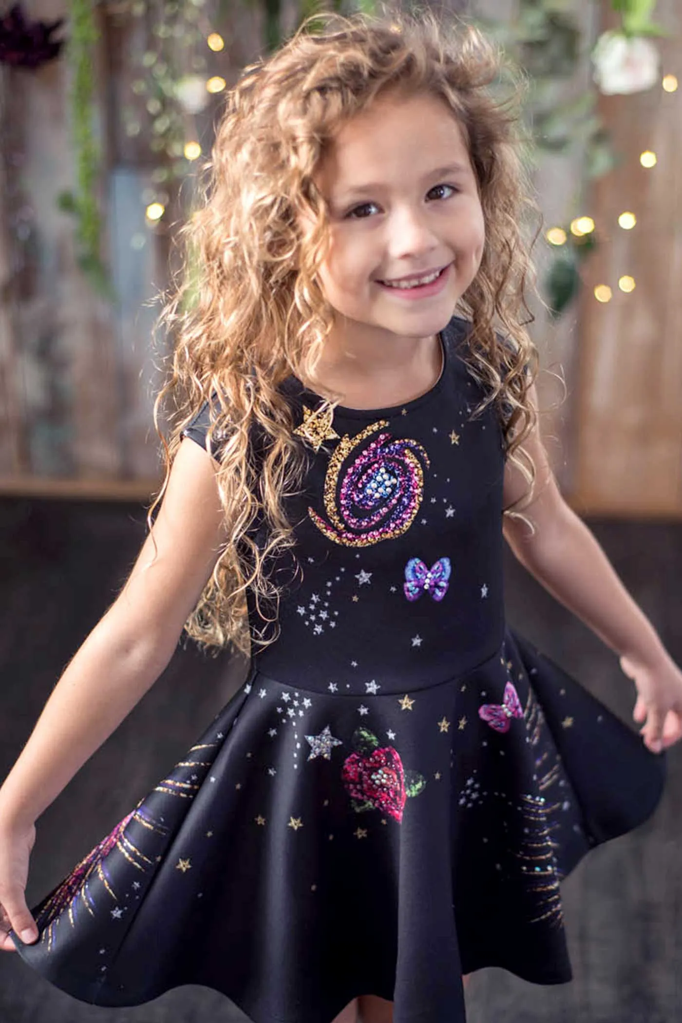 Little Girls Space Theme Skater Dress