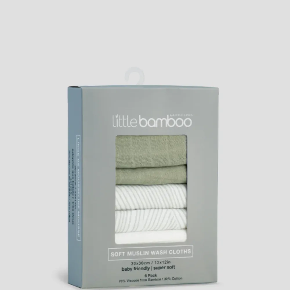 Little Linen Little Bamboo Muslin Washers 6pk Bayleaf