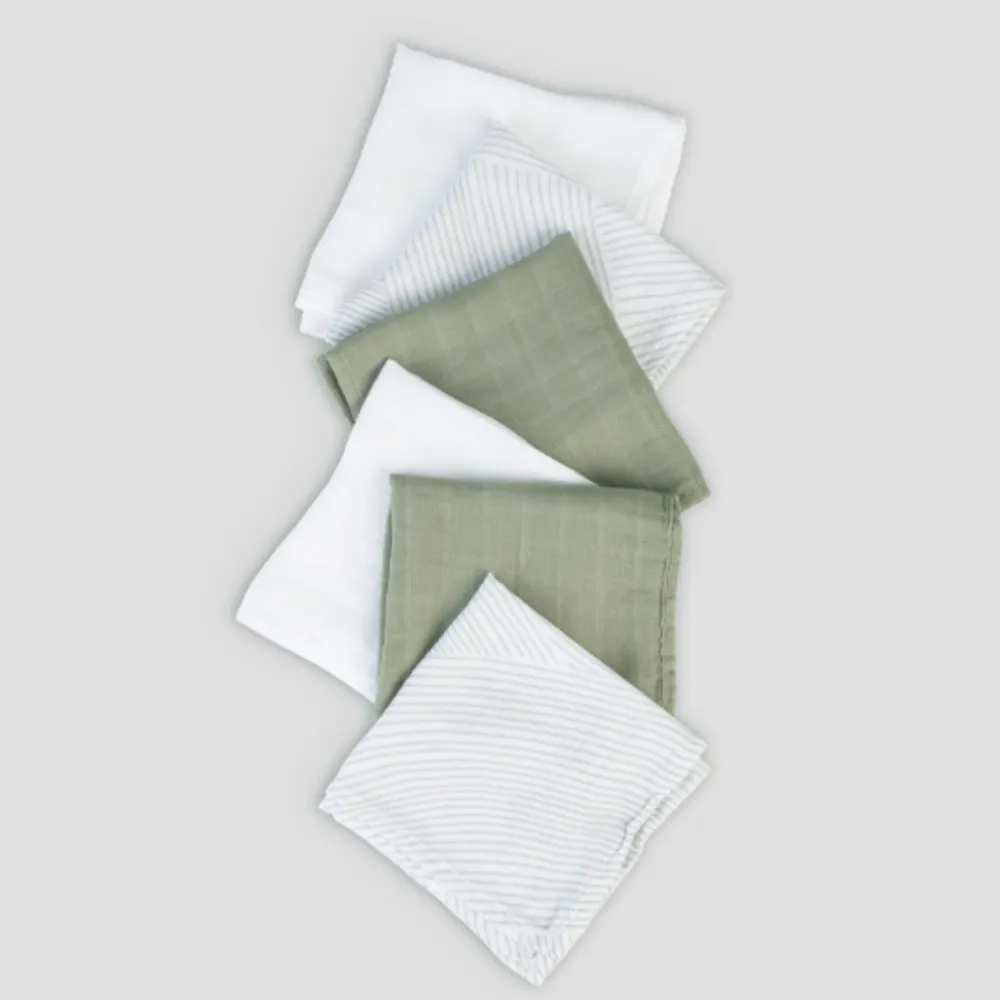 Little Linen Little Bamboo Muslin Washers 6pk Bayleaf