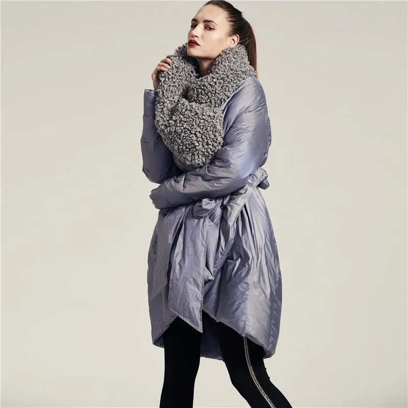 Loose Down  Wool Hooded Cloak Jacket