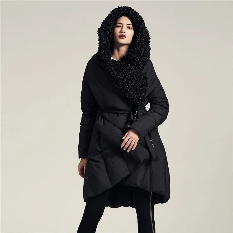 Loose Down  Wool Hooded Cloak Jacket