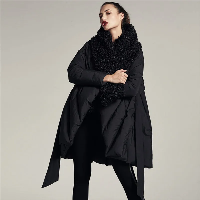 Loose Down  Wool Hooded Cloak Jacket