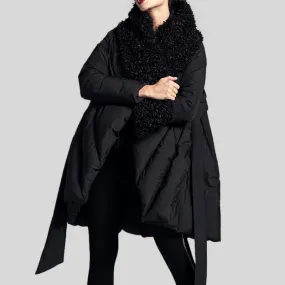 Loose Down  Wool Hooded Cloak Jacket