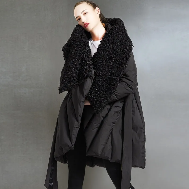 Loose Down  Wool Hooded Cloak Jacket