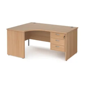 Maestro 25 panel leg left hand ergonomic desk with 3 drawer pedestal