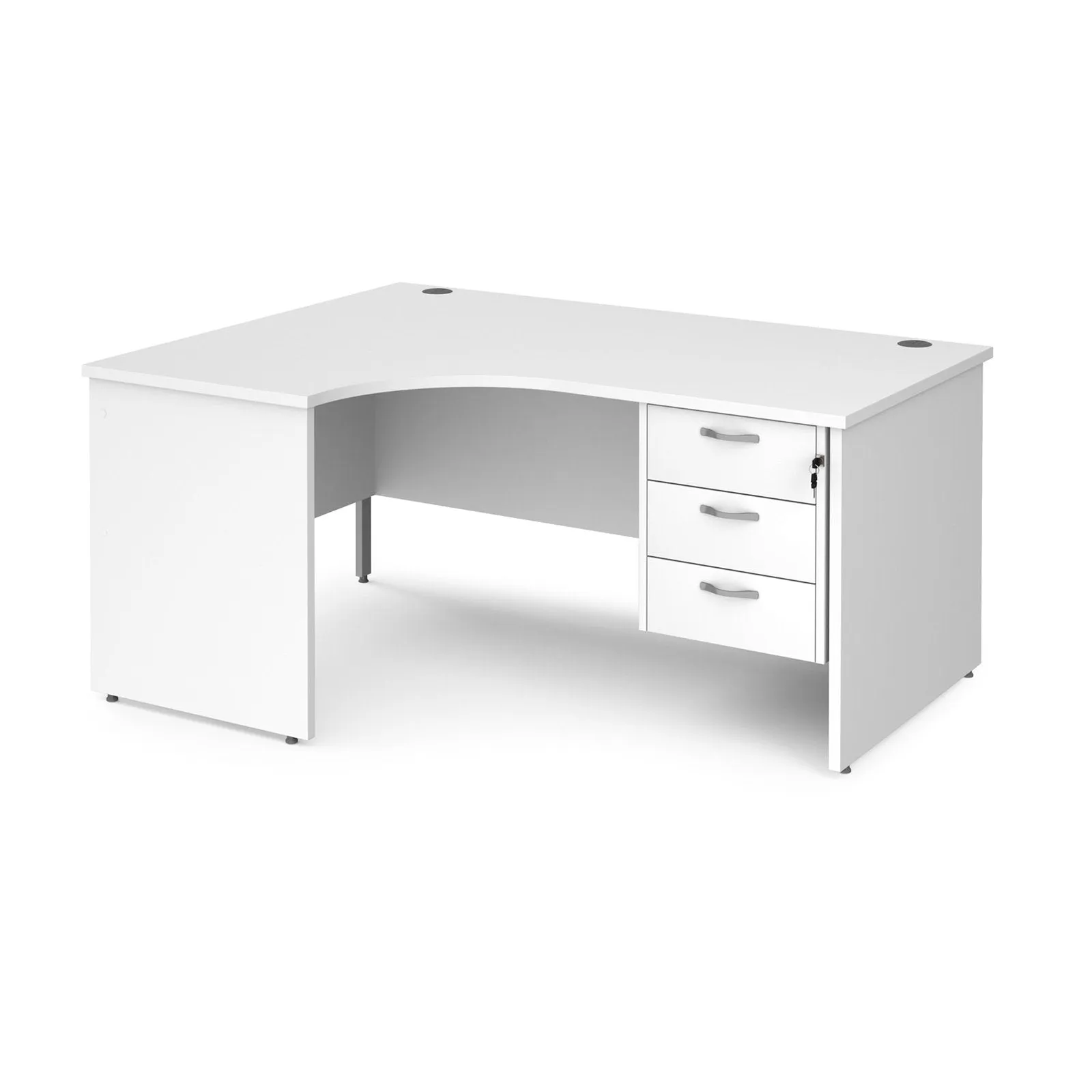 Maestro 25 panel leg left hand ergonomic desk with 3 drawer pedestal