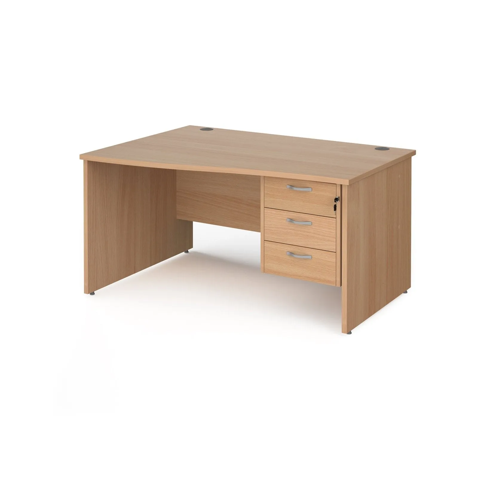 Maestro 25 panel leg left hand wave desk with 3 drawer pedestal