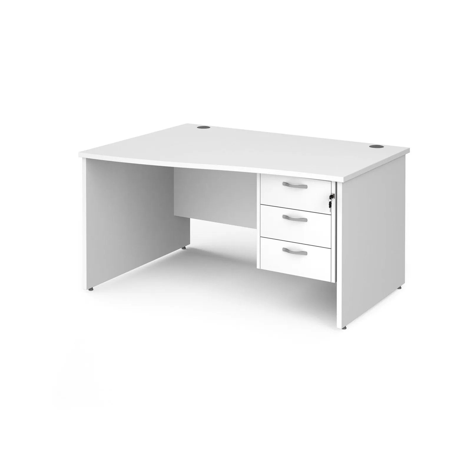 Maestro 25 panel leg left hand wave desk with 3 drawer pedestal