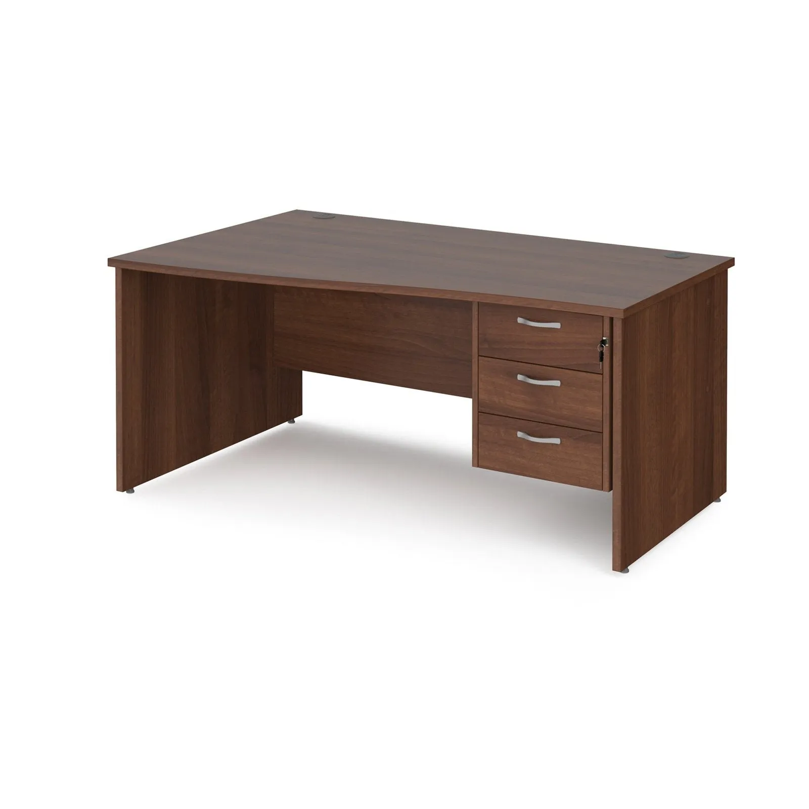 Maestro 25 panel leg left hand wave desk with 3 drawer pedestal