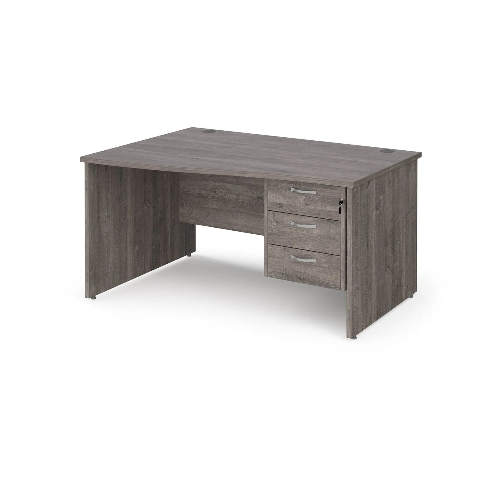 Maestro 25 panel leg left hand wave desk with 3 drawer pedestal