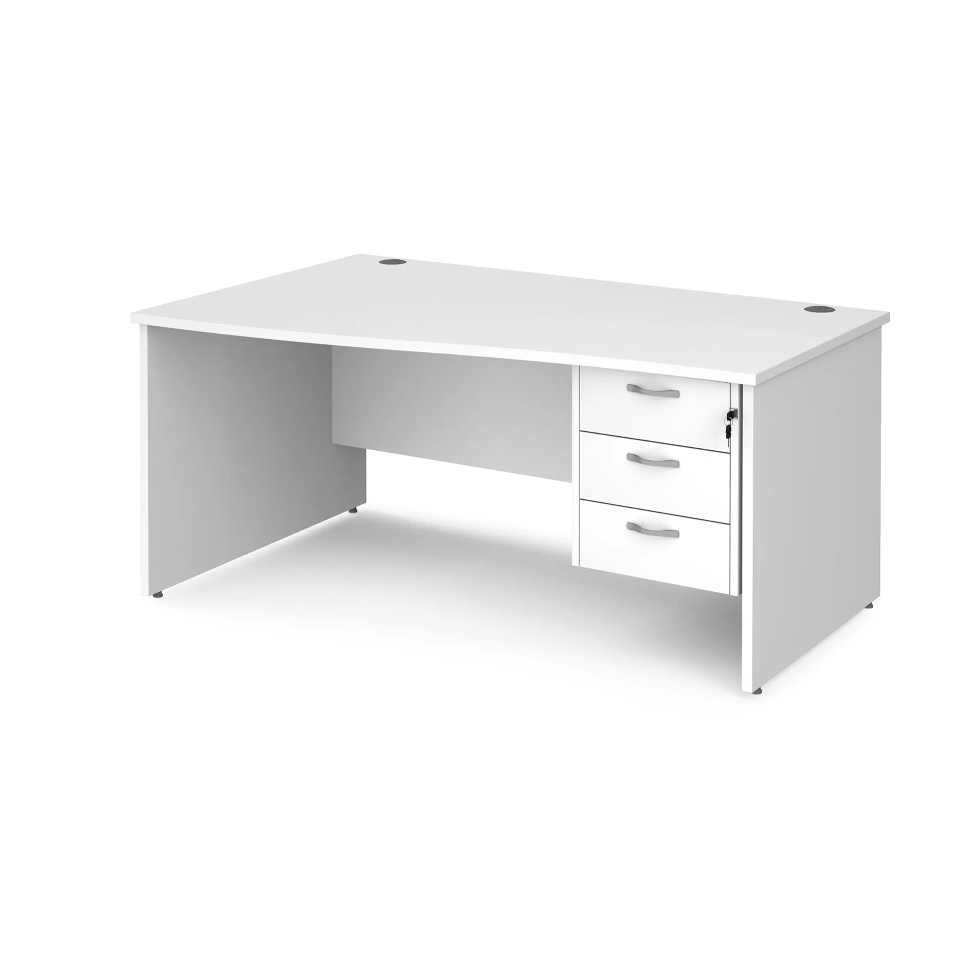 Maestro 25 panel leg left hand wave desk with 3 drawer pedestal