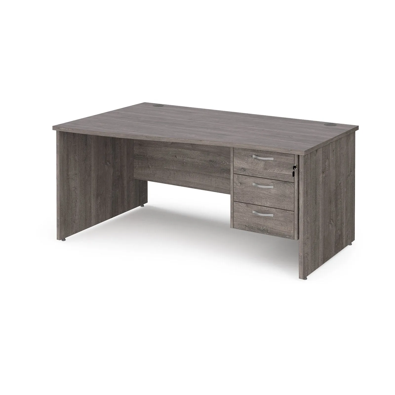 Maestro 25 panel leg left hand wave desk with 3 drawer pedestal