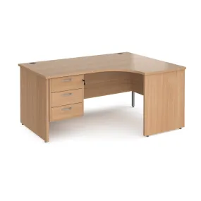 Maestro 25 panel leg right hand ergonomic desk with 3 drawer pedestal