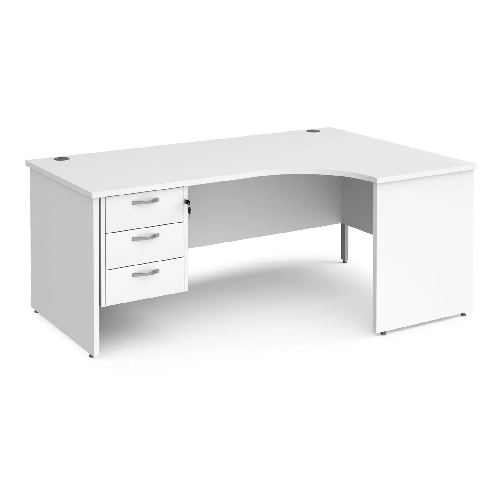 Maestro 25 panel leg right hand ergonomic desk with 3 drawer pedestal