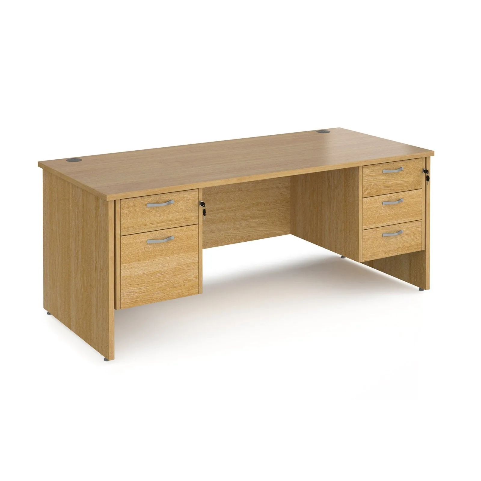 Maestro 25 panel leg straight desk 800 deep with 2 and 3 drawer pedestals