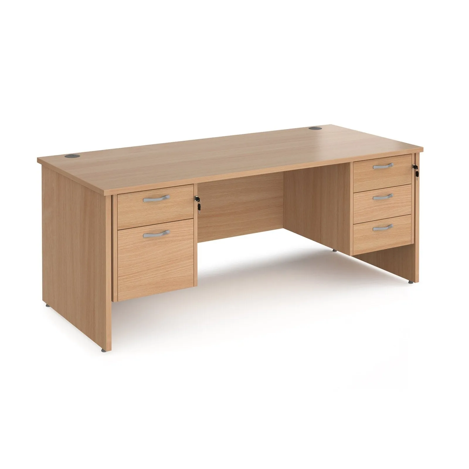 Maestro 25 panel leg straight desk 800 deep with 2 and 3 drawer pedestals