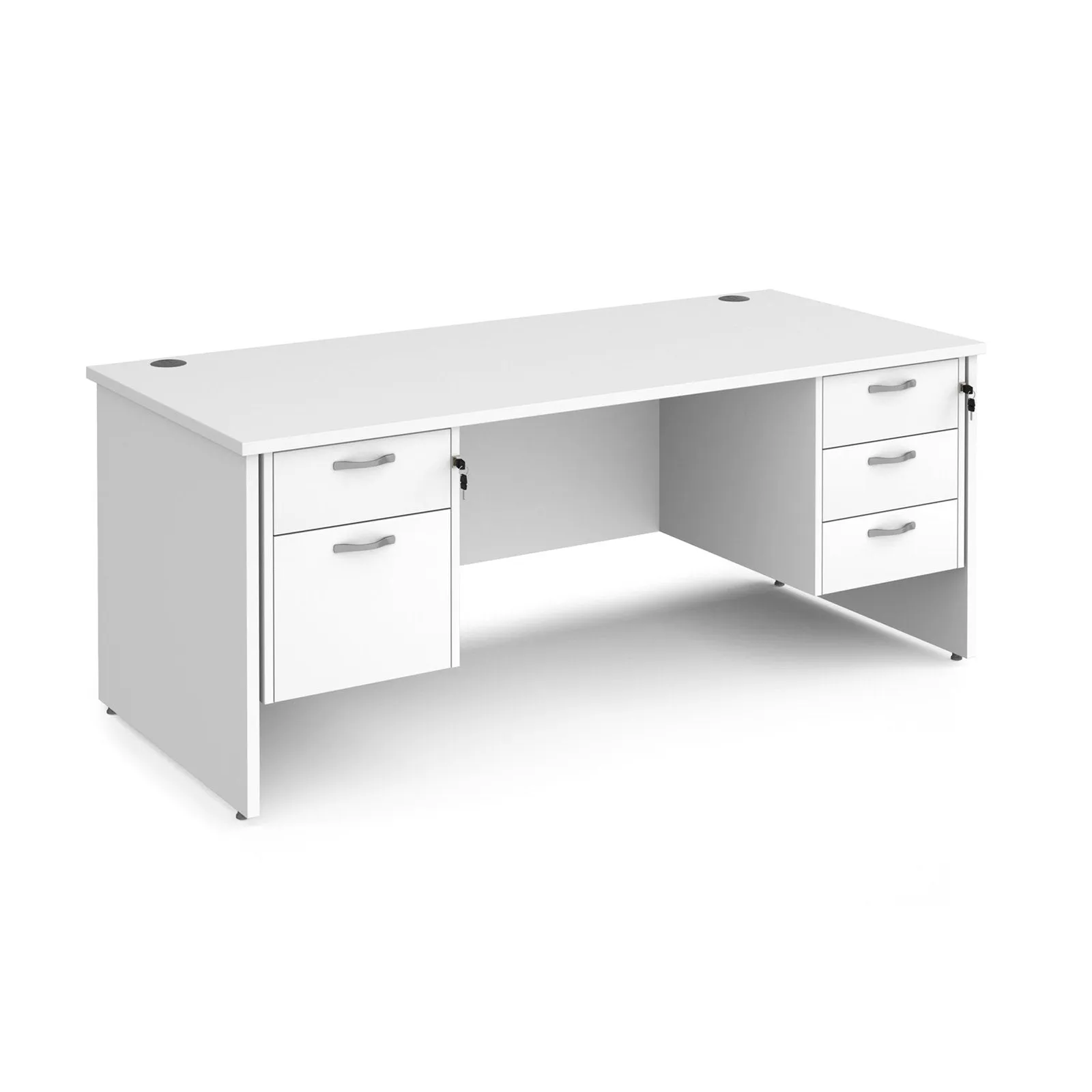 Maestro 25 panel leg straight desk 800 deep with 2 and 3 drawer pedestals